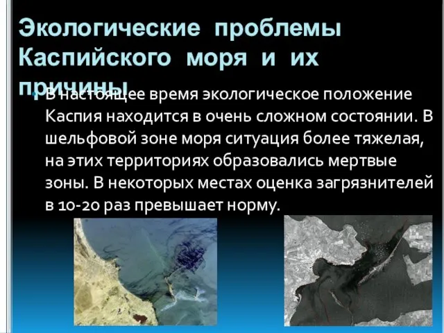 Экологические проблемы Каспийского моря и их причины В настоящее время экологическое