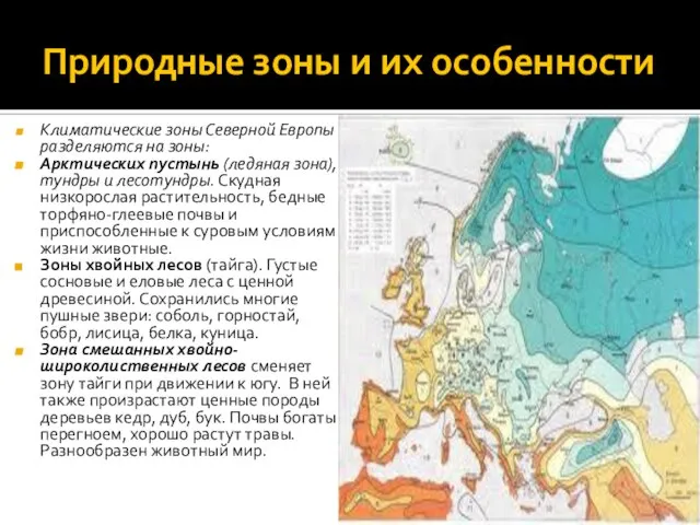 Природные зоны и их особенности Климатические зоны Северной Европы разделяются на