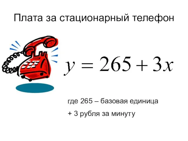 Плата за стационарный телефон где 265 – базовая единица + 3 рубля за минуту