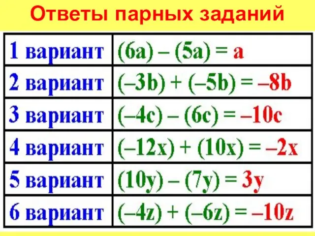 Ответы парных заданий