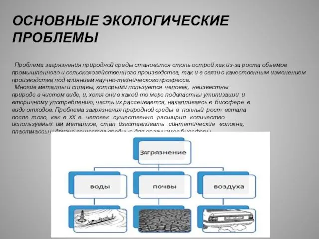 ОСНОВНЫЕ ЭКОЛОГИЧЕСКИЕ ПРОБЛЕМЫ Проблема загрязнения природной среды становится столь острой как