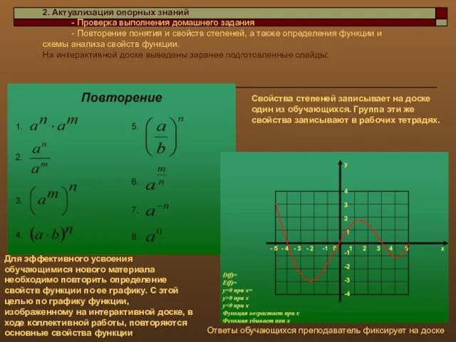 1. Организационный момент 2. Актуализация опорных знаний - Проверка выполнения домашнего