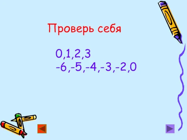 Проверь себя 0,1,2,3 -6,-5,-4,-3,-2,0