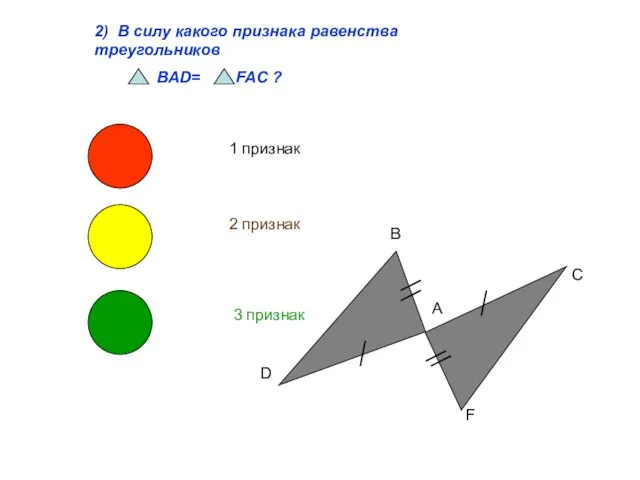 2) В силу какого признака равенства треугольников BAD= FAC ? 1