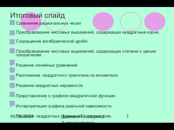 08/28/2023 Дадиани Екатерина Александровна учитель математики МОУ СОШ № 11 Итоговый