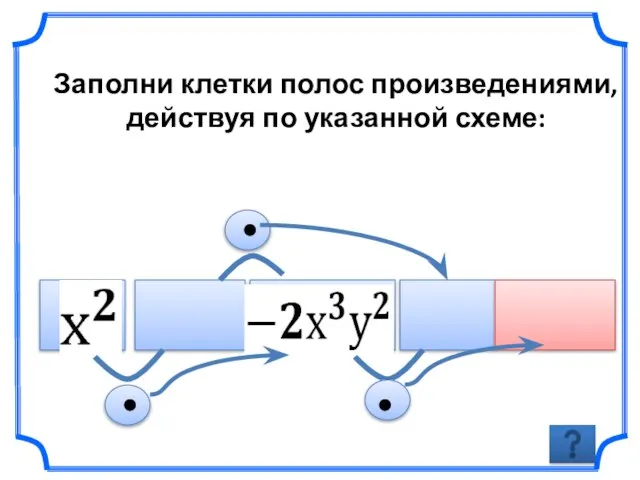 Заполни клетки полос произведениями, действуя по указанной схеме: