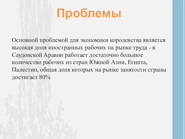 Основной проблемой для экономики королевства является высокая доля иностранных рабочих на