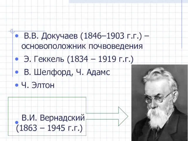 В.В. Докучаев (1846–1903 г.г.) – основоположник почвоведения Э. Геккель (1834 –