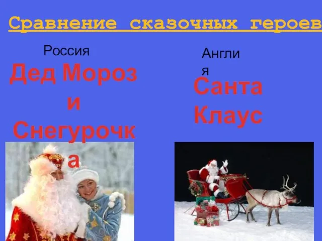 Сравнение сказочных героев Дед Мороз и Снегурочка Санта Клаус Россия Англия