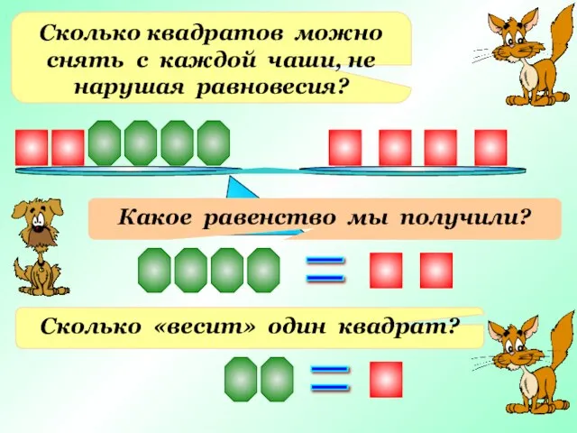 Сколько квадратов можно снять с каждой чаши, не нарушая равновесия? Какое