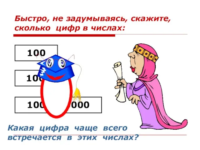 Быстро, не задумываясь, скажите, сколько цифр в числах: 100 10000 1000000000