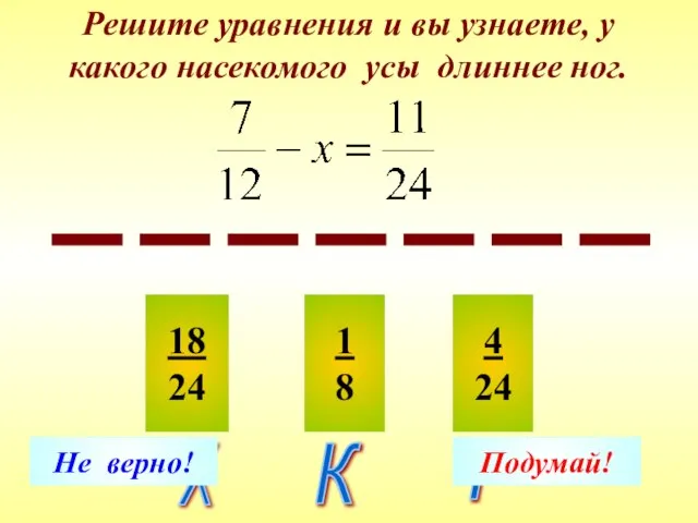 Решите уравнения и вы узнаете, у какого насекомого усы длиннее ног.