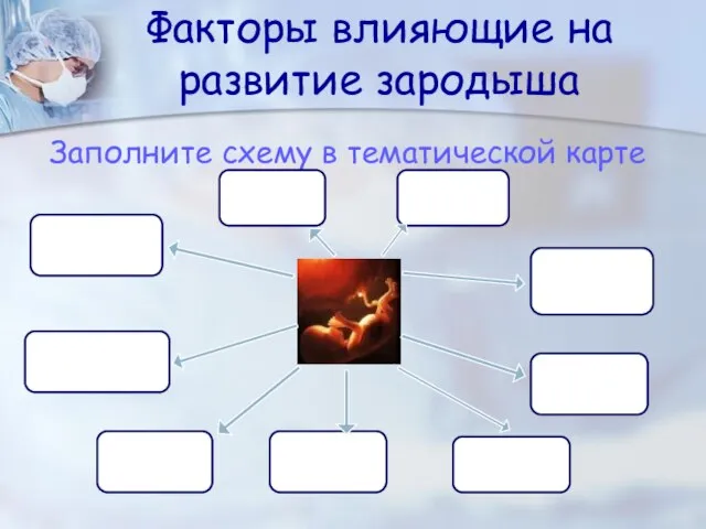 Факторы влияющие на развитие зародыша Заполните схему в тематической карте