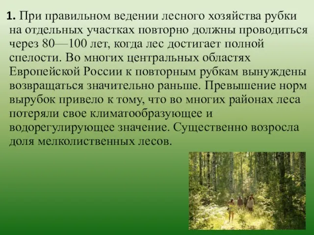 1. При правильном ведении лесного хозяйства рубки на отдельных участках повторно