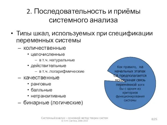 2. Последовательность и приёмы системного анализа Типы шкал, используемых при спецификации