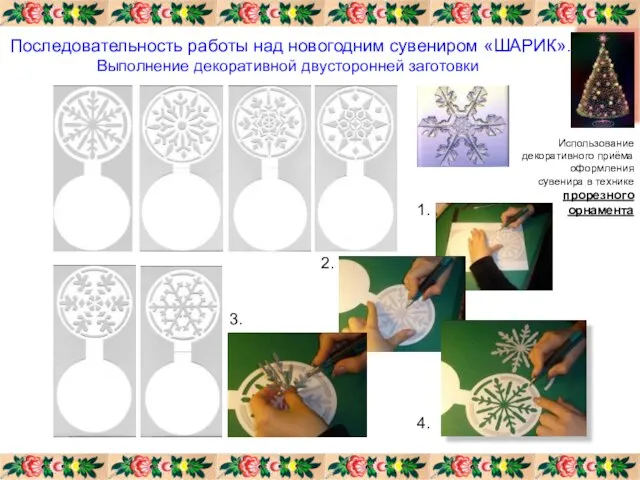 Последовательность работы над новогодним сувениром «ШАРИК». Выполнение декоративной двусторонней заготовки Использование