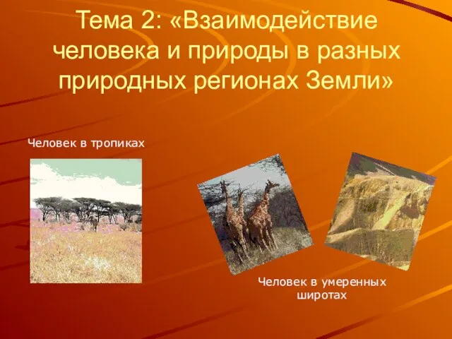 Тема 2: «Взаимодействие человека и природы в разных природных регионах Земли»