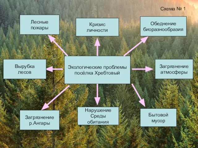 Экологические проблемы посёлка Хребтовый Схема № 1 Вырубка лесов Загрязнение р.Ангары