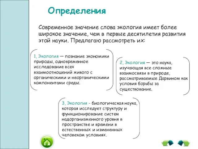 Определения Современное значение слова экология имеет более широкое значение, чем в