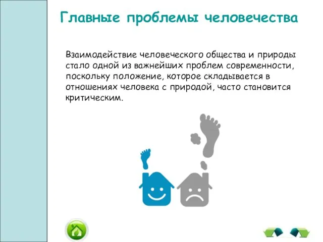 Главные проблемы человечества Взаимодействие человеческого общества и природы стало одной из