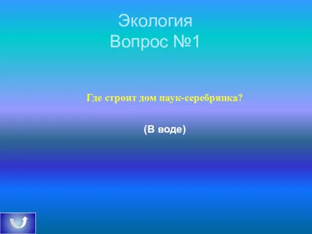 Экология Вопрос №1 Где строит дом паук-серебрянка? (В воде)