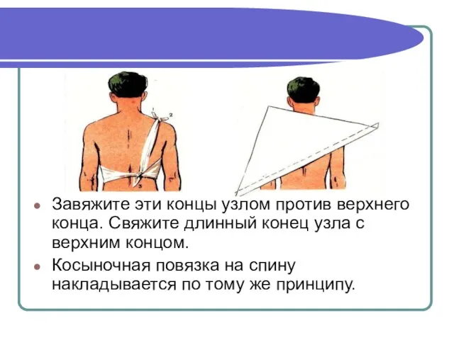 Завяжите эти концы узлом против верхнего конца. Свяжите длинный конец узла