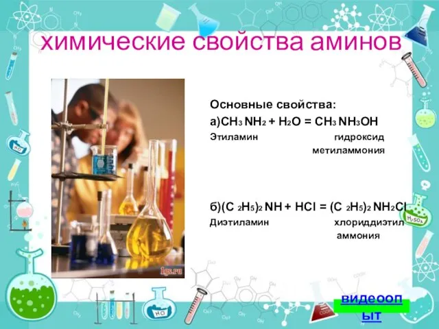 химические свойства аминов Основные свойства: а)СН3 NH2 + H2O = СН3