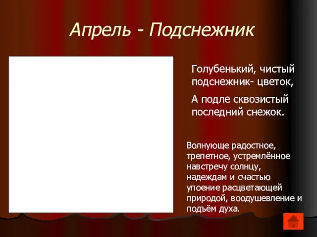 Апрель - Подснежник 4 Голубенький, чистый подснежник- цветок, А подле сквозистый