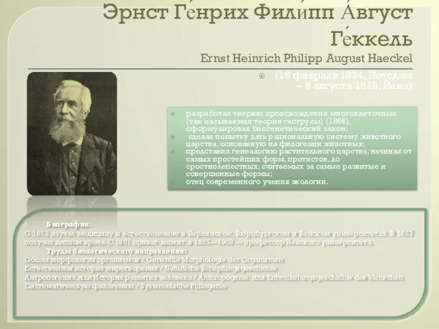 Эрнст Ге́нрих Фили́пп А́вгуст Ге́ккель Ernst Heinrich Philipp August Haeckel (16