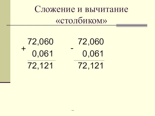 Сложение и вычитание «столбиком» + _ -