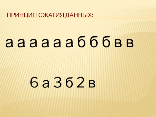 Принцип сжатия данных: а а а а а а б б