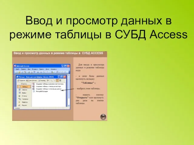 Ввод и просмотр данных в режиме таблицы в СУБД Access