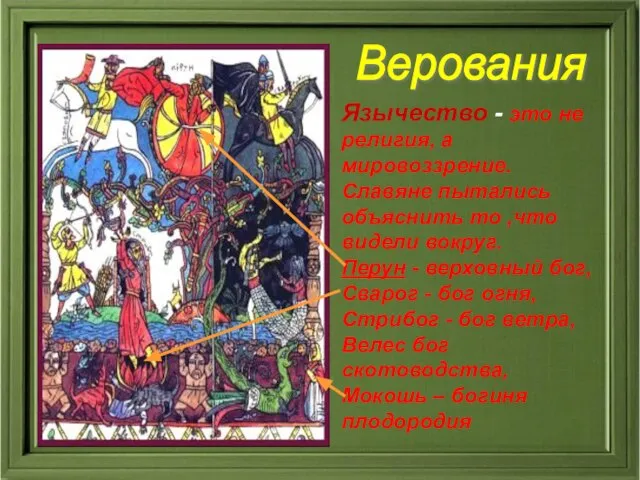 Верования Язычество - это не религия, а мировоззрение. Славяне пытались объяснить