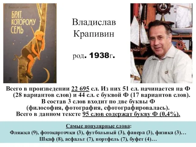 Владислав Крапивин род. 1938г. Всего в произведении 22 695 сл. Из