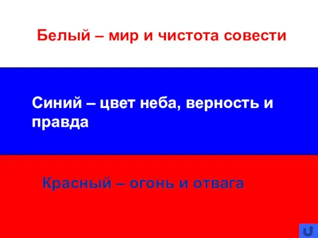 Белый – мир и чистота совести Синий – цвет неба, верность