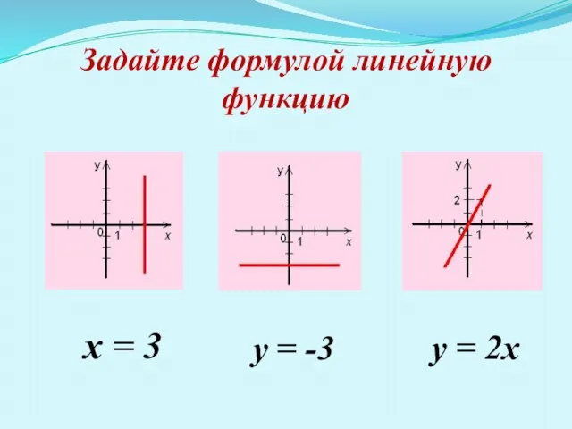 Задайте формулой линейную функцию у = 2х х = 3 у = -3