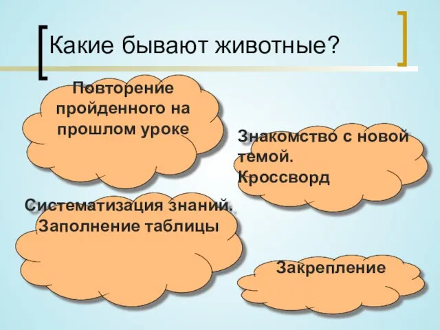 Какие бывают животные? Повторение пройденного на прошлом уроке Знакомство с новой