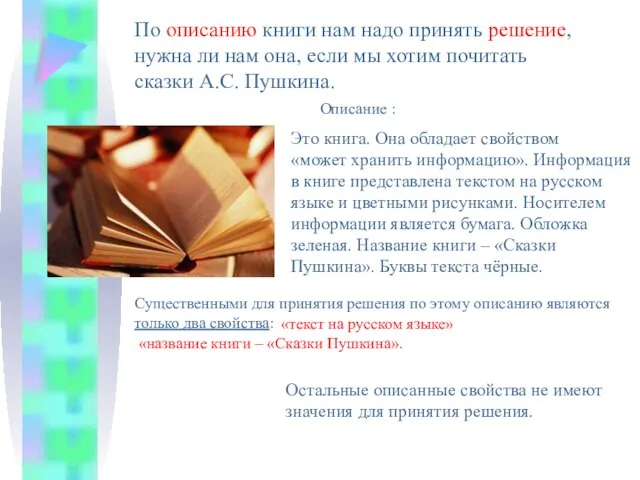 По описанию книги нам надо принять решение, нужна ли нам она,