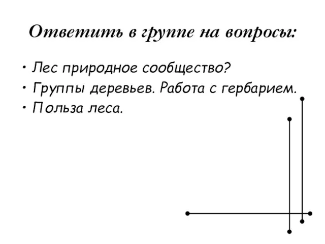 Ответить в группе на вопросы: Лес природное сообщество? Группы деревьев. Работа с гербарием. Польза леса.