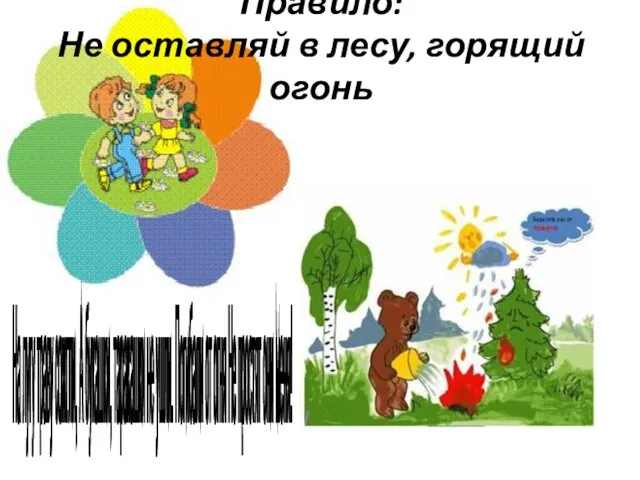 Правило: Не оставляй в лесу, горящий огонь На лугу траву сожгли,