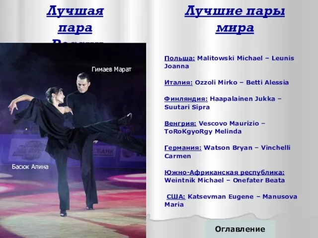 Лучшие пары мира Польша: Malitowski Michael – Leunis Joanna Италия: Ozzoli