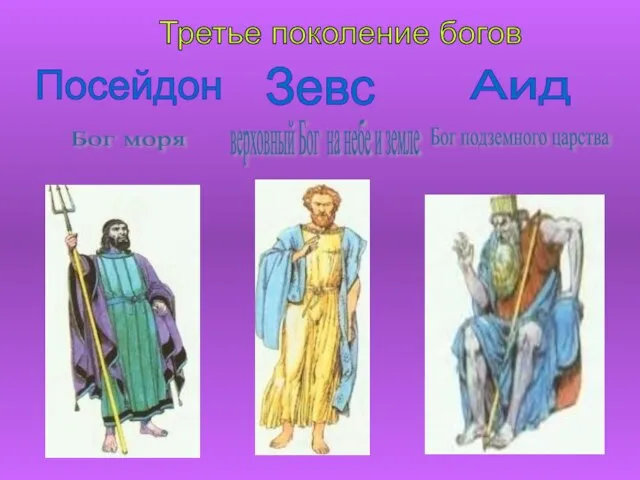 Третье поколение богов Зевс Посейдон Аид Бог моря верховный Бог на