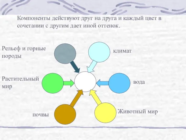 климат вода Животный мир почвы Растительный мир Рельеф и горные породы