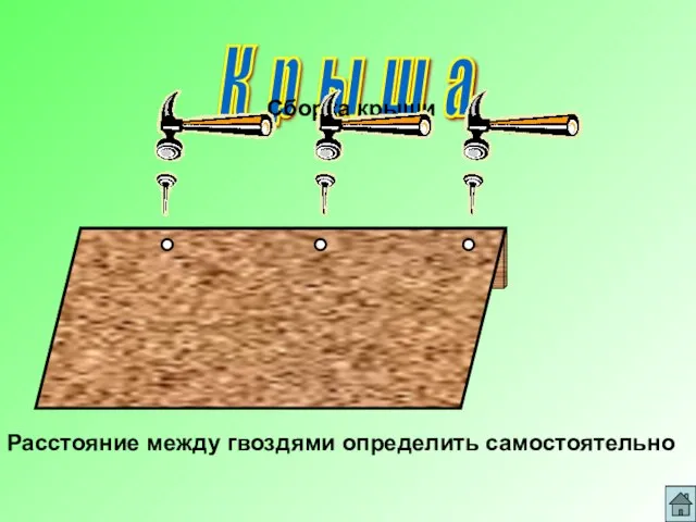 К р ы ш а Сборка крыши Расстояние между гвоздями определить самостоятельно