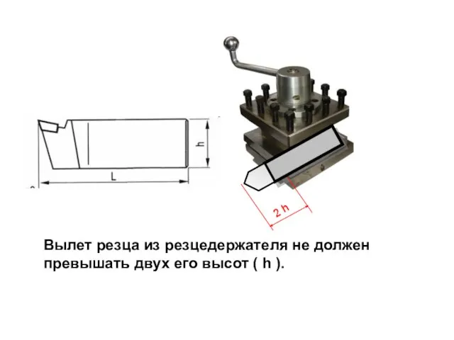 Вылет резца из резцедержателя не должен превышать двух его высот ( h ). 2 h