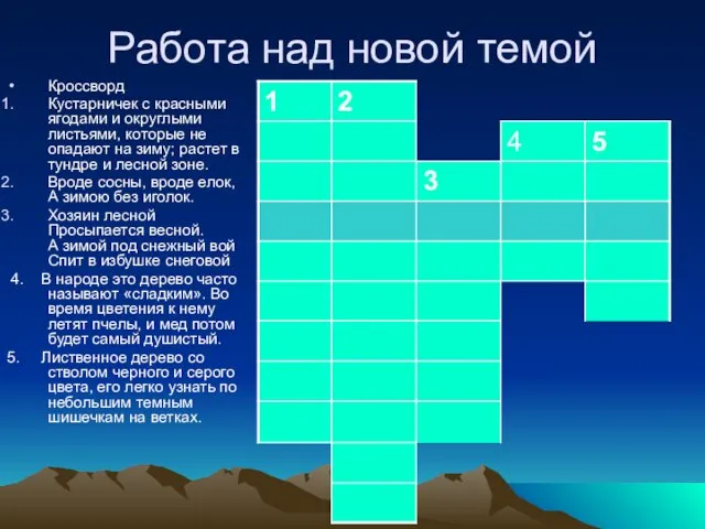 Работа над новой темой Кроссворд Кустарничек с красными ягодами и округлыми