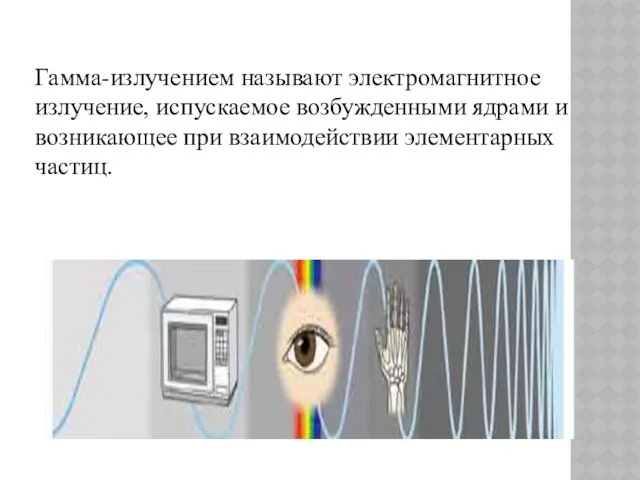 Гамма-излучением называют электромагнитное излучение, испускаемое возбужденными ядрами и возникающее при взаимодействии элементарных частиц.