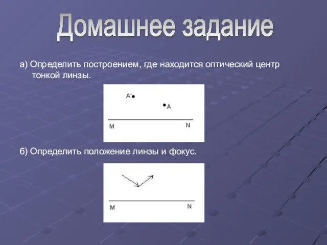 а) Определить построением, где находится оптический центр тонкой линзы. б) Определить