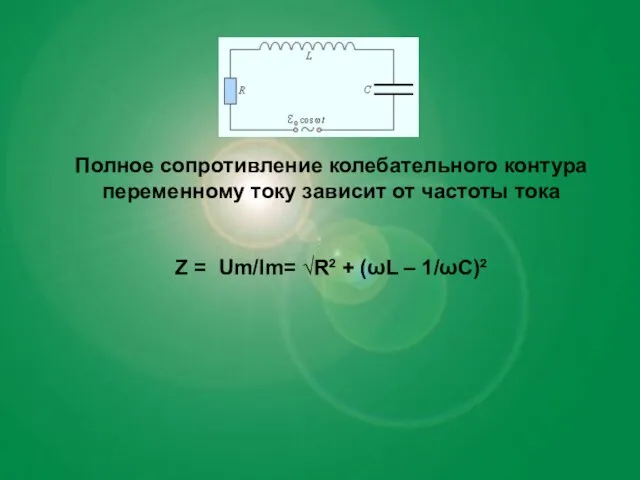 Полное сопротивление колебательного контура переменному току зависит от частоты тока Z