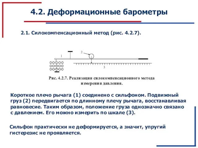 4.2. Деформационные барометры 2.1. Силокомпенсационный метод (рис. 4.2.7). Короткое плечо рычага